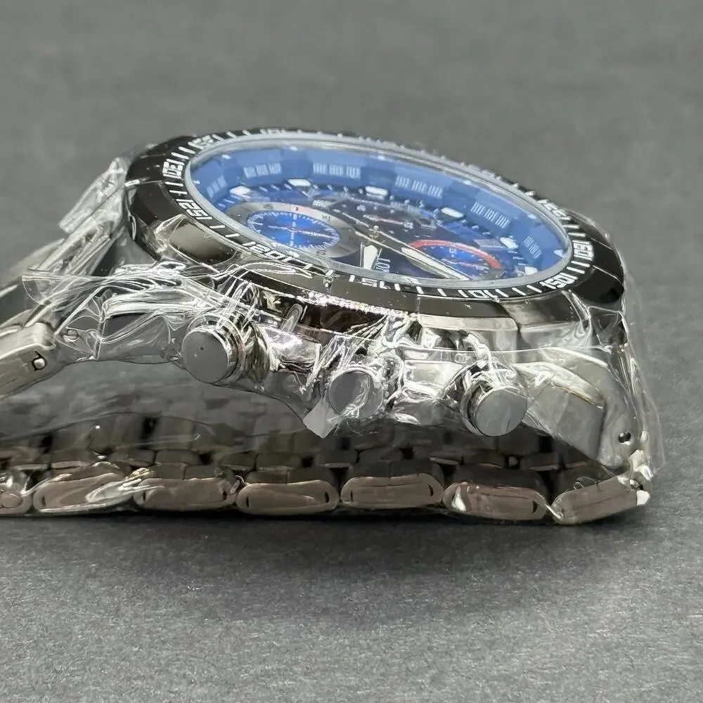 Longbo 80135 Men's Quartz Chronograph 12-Hour Blue Dial Silver Steel Watch